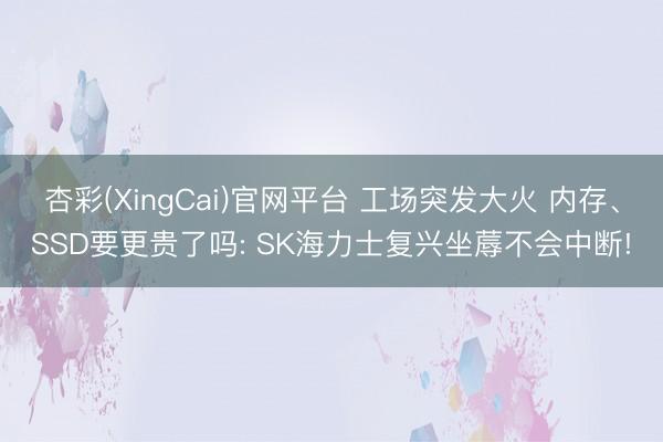 杏彩(XingCai)官网平台 工场突发大火 内存、SSD要更贵了吗: SK海力士复兴坐蓐不会中断!