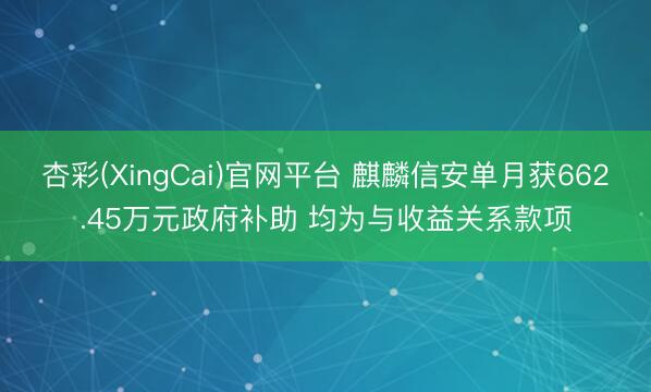 杏彩(XingCai)官网平台 麒麟信安单月获662.45万元政府补助 均为与收益关系款项